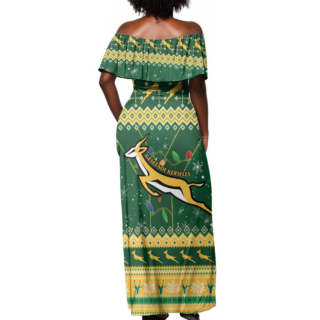 South Africa Christmas Rugby Off Shoulder Maxi Dress Springboks Geseende Kersfees