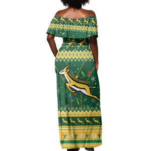 South Africa Christmas Rugby Off Shoulder Maxi Dress Springboks Geseende Kersfees