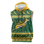 South Africa Christmas Rugby Sleeveless Hoodie Springboks Geseende Kersfees - African Pride