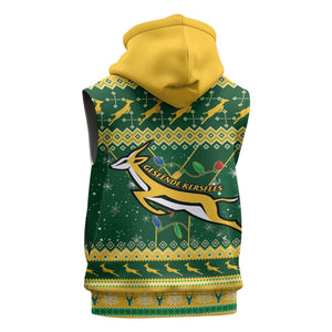 South Africa Christmas Rugby Sleeveless Hoodie Springboks Geseende Kersfees - African Pride