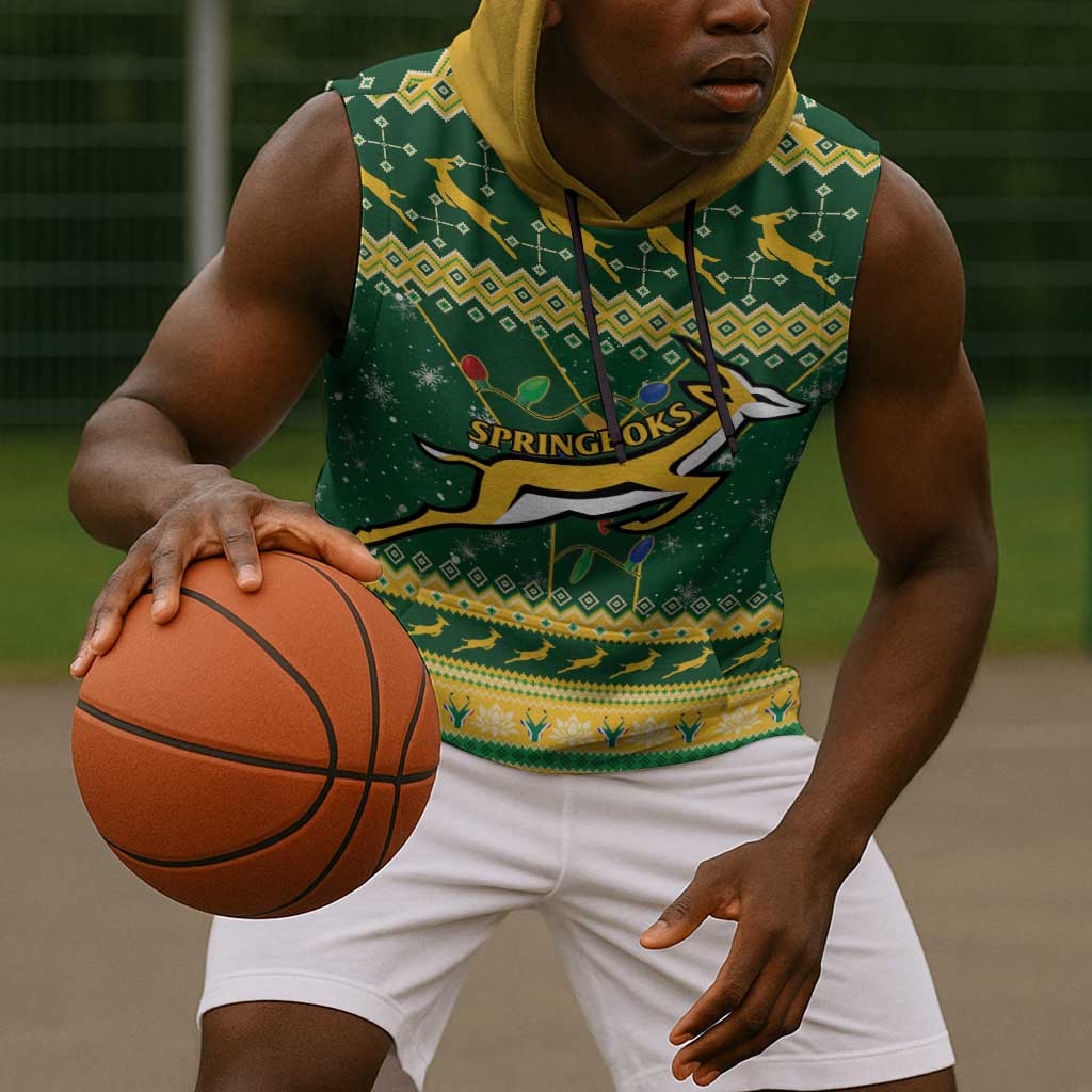 South Africa Christmas Rugby Sleeveless Hoodie Springboks Geseende Kersfees - African Pride