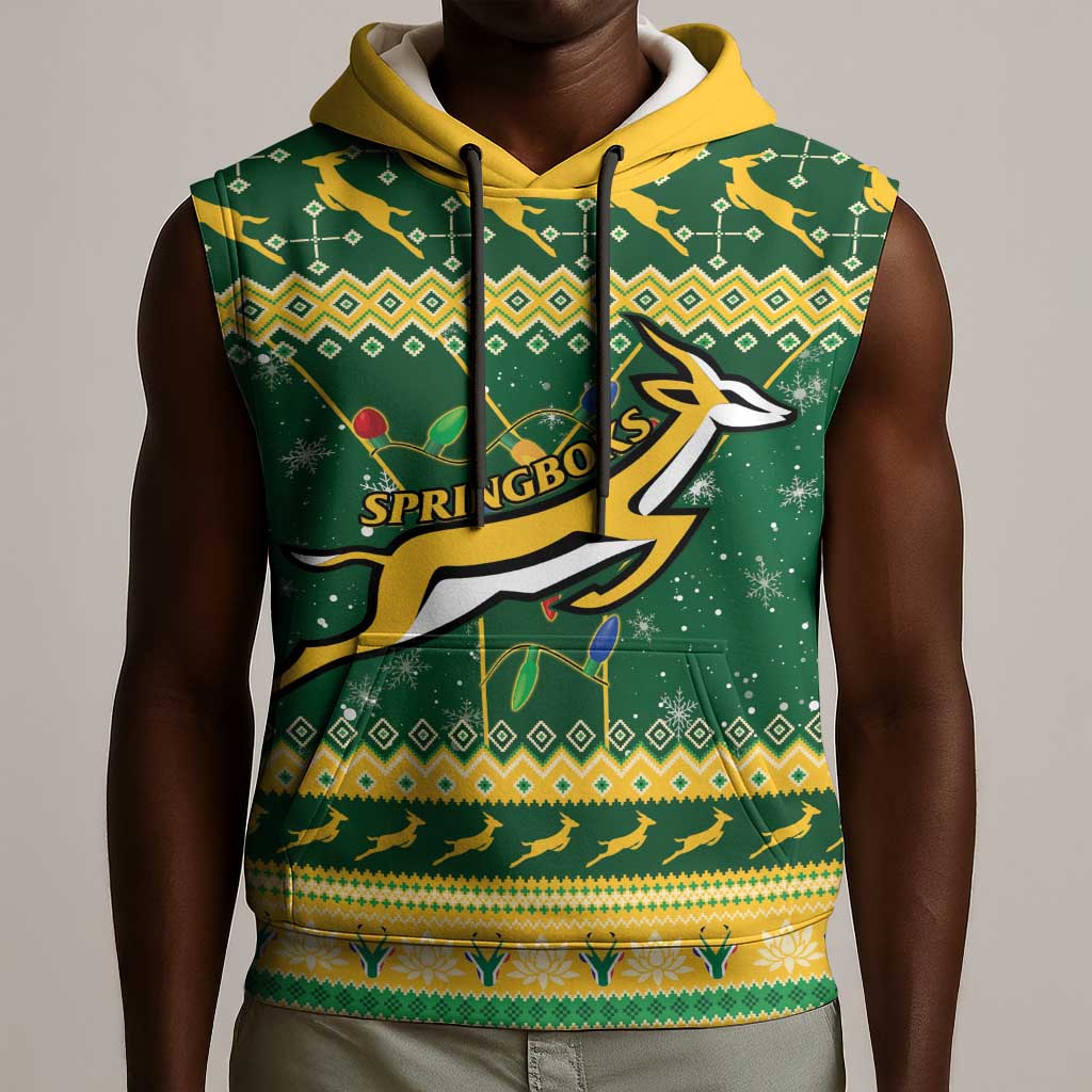 South Africa Christmas Rugby Sleeveless Hoodie Springboks Geseende Kersfees - African Pride