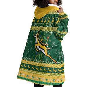 South Africa Christmas Rugby Wearable Blanket Hoodie Springboks Geseende Kersfees