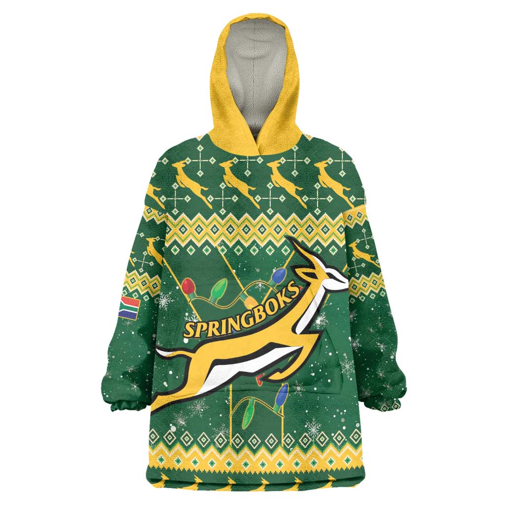 South Africa Christmas Rugby Wearable Blanket Hoodie Springboks Geseende Kersfees