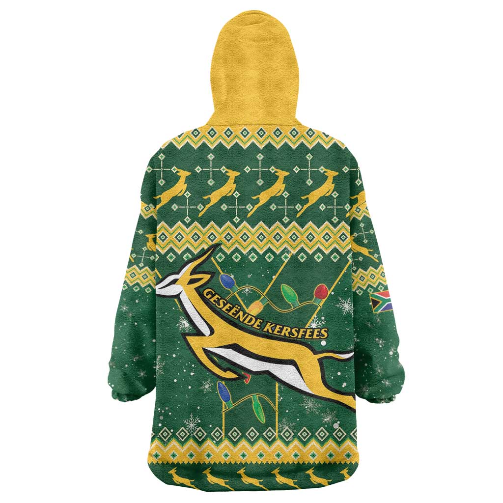 South Africa Christmas Rugby Wearable Blanket Hoodie Springboks Geseende Kersfees