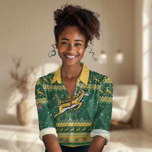South Africa Christmas Rugby Women Casual Shirt Springboks Geseende Kersfees LT15