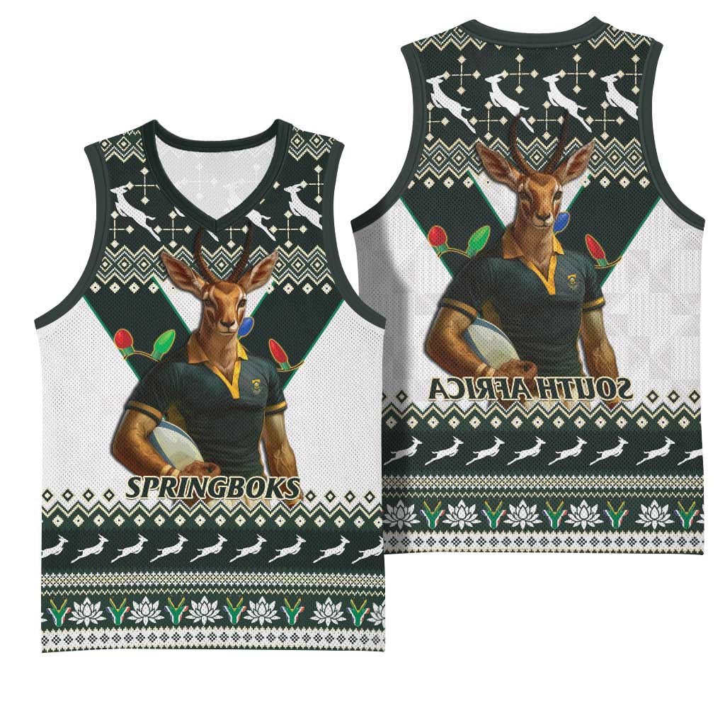 South Africa Christmas Rugby Basketball Jersey Springboks Mascot Mix African Pattern - African Pride