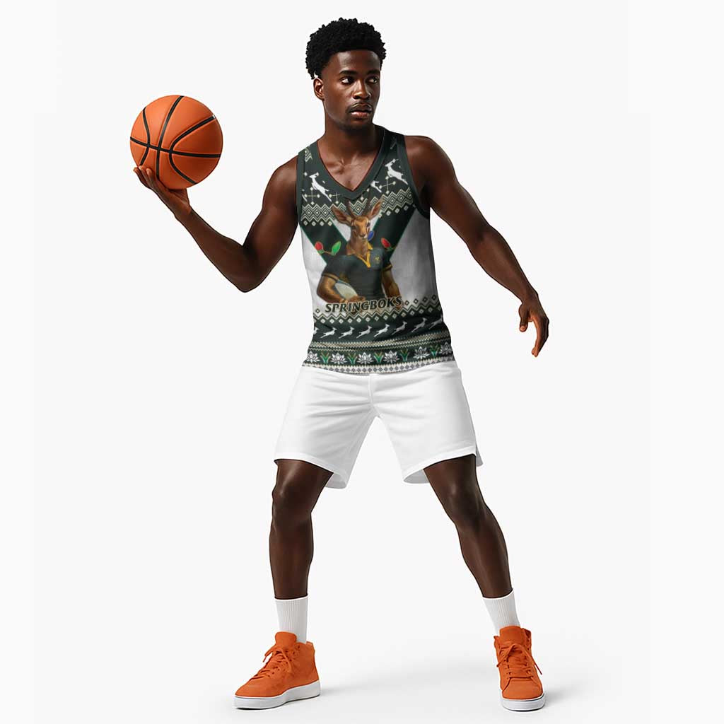 South Africa Christmas Rugby Basketball Jersey Springboks Mascot Mix African Pattern - African Pride