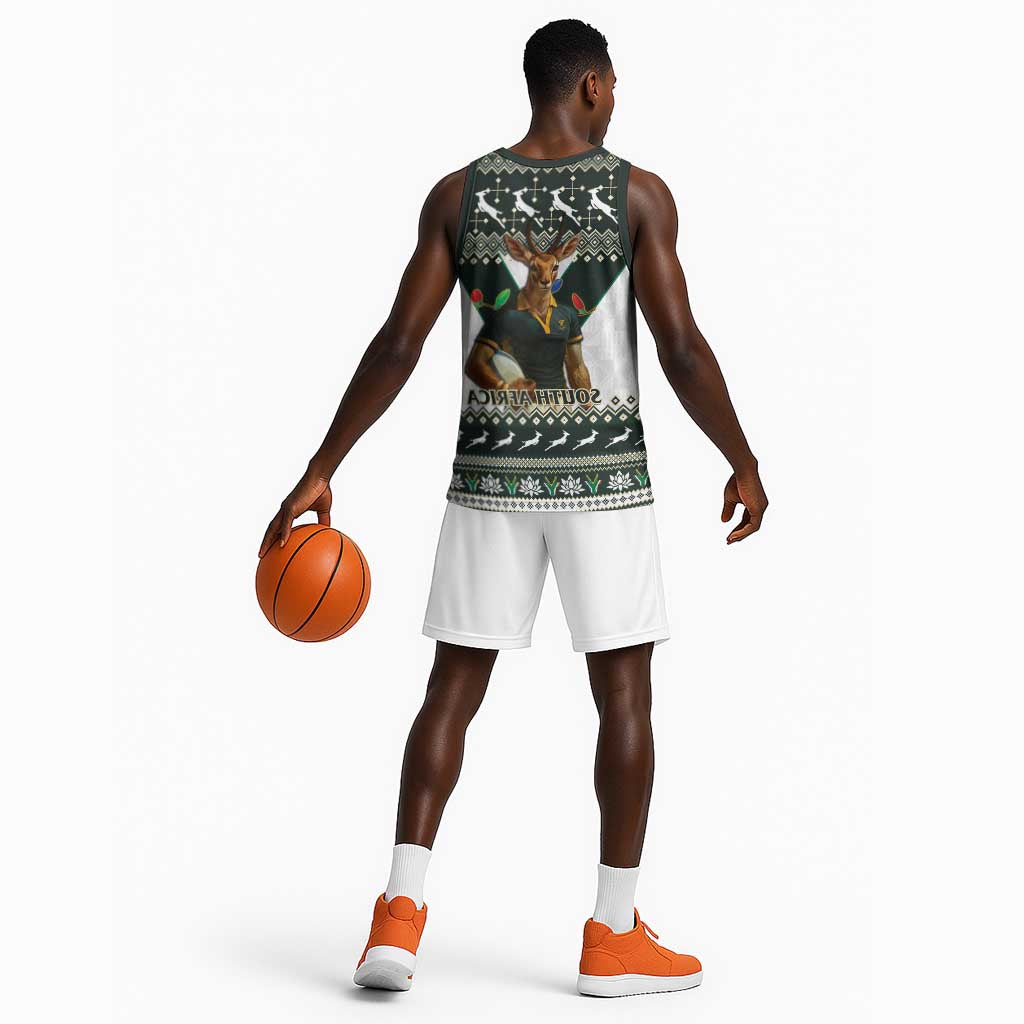 South Africa Christmas Rugby Basketball Jersey Springboks Mascot Mix African Pattern - African Pride
