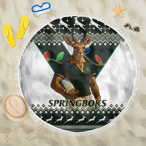 South Africa Christmas Rugby Beach Blanket Springboks Mascot Mix African Pattern