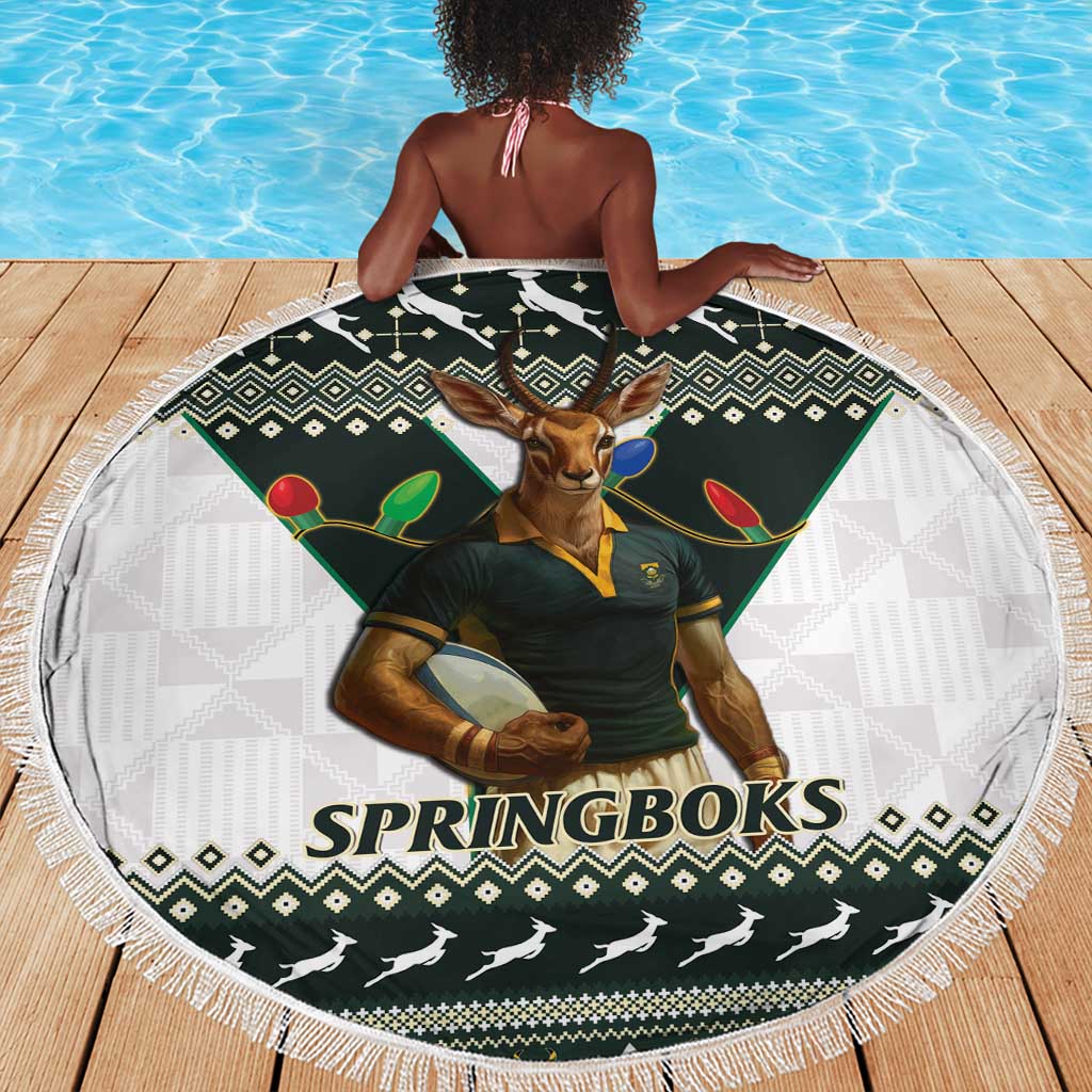 South Africa Christmas Rugby Beach Blanket Springboks Mascot Mix African Pattern