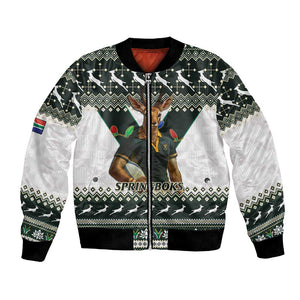 South Africa Christmas Rugby Bomber Jacket Springboks Mascot Mix African Pattern