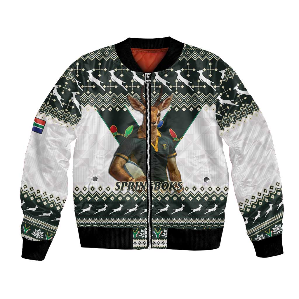South Africa Christmas Rugby Bomber Jacket Springboks Mascot Mix African Pattern
