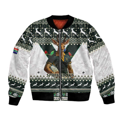 South Africa Christmas Rugby Bomber Jacket Springboks Mascot Mix African Pattern