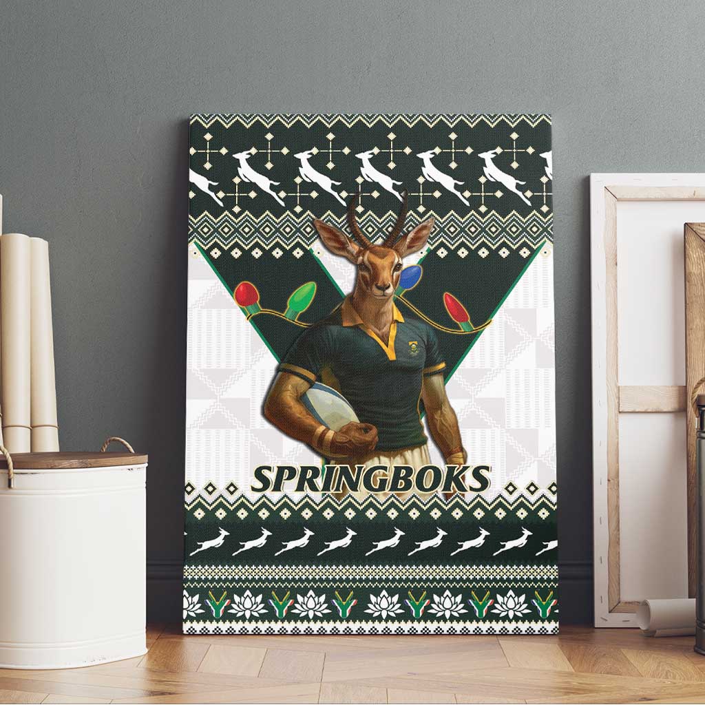 South Africa Christmas Rugby Canvas Wall Art Springboks Mascot Mix African Pattern