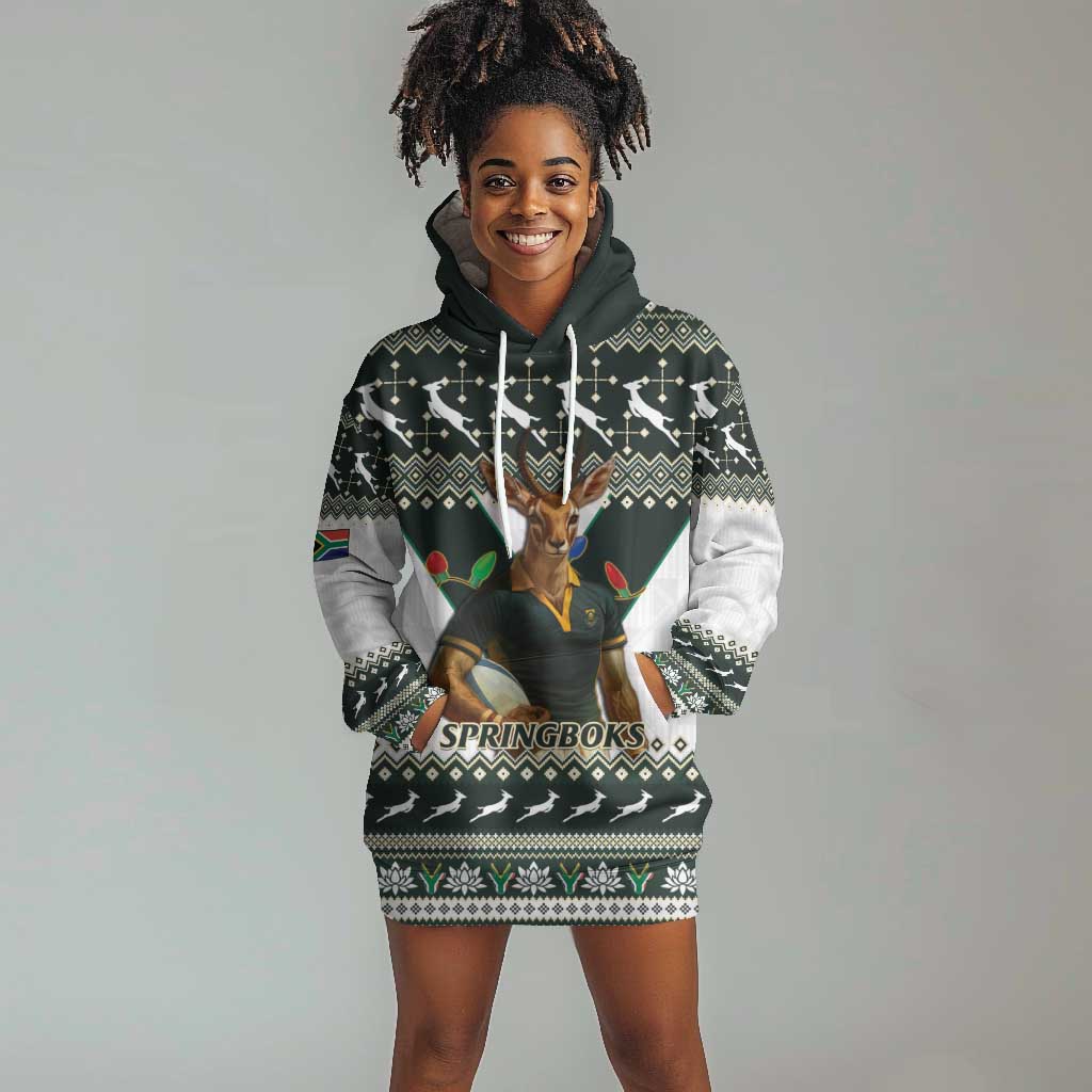 South Africa Christmas Rugby Hoodie Dress Springboks Mascot Mix African ...