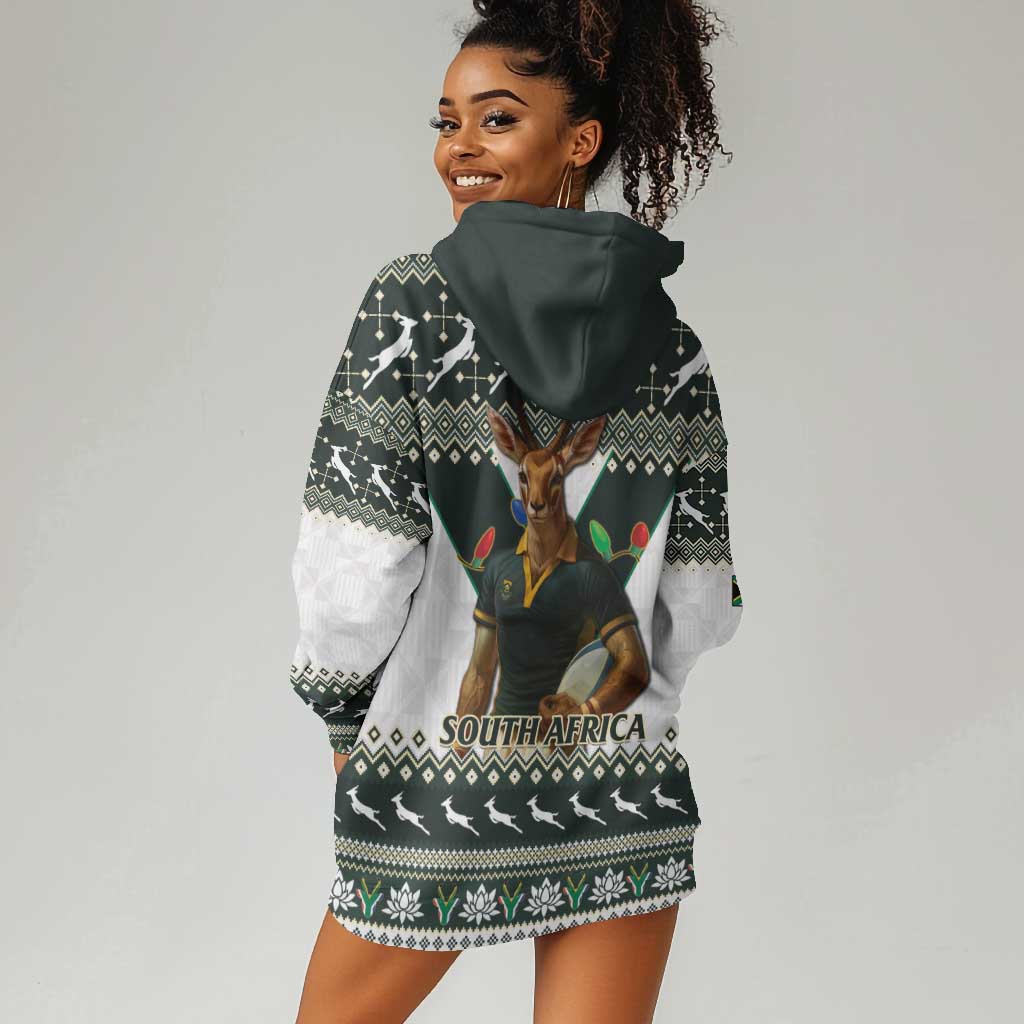 South Africa Christmas Rugby Hoodie Dress Springboks Mascot Mix African Pattern