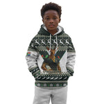 South Africa Christmas Rugby Kid Hoodie Springboks Mascot Mix African Pattern