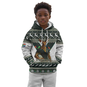 South Africa Christmas Rugby Kid Hoodie Springboks Mascot Mix African Pattern