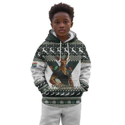 South Africa Christmas Rugby Kid Hoodie Springboks Mascot Mix African Pattern