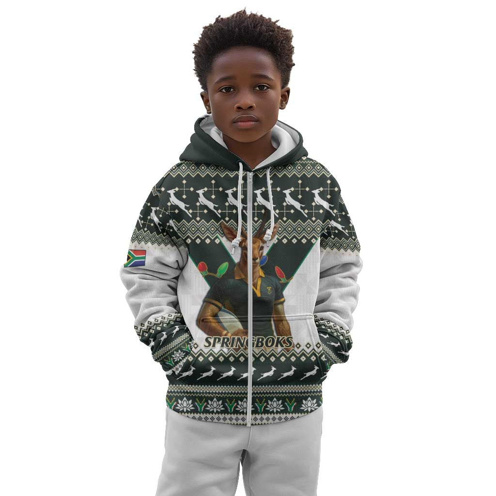 South Africa Christmas Rugby Kid Hoodie Springboks Mascot Mix African Pattern
