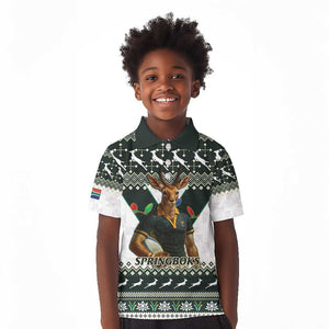 South Africa Christmas Rugby Kid Polo Shirt Springboks Mascot Mix African Pattern