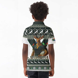 South Africa Christmas Rugby Kid Polo Shirt Springboks Mascot Mix African Pattern