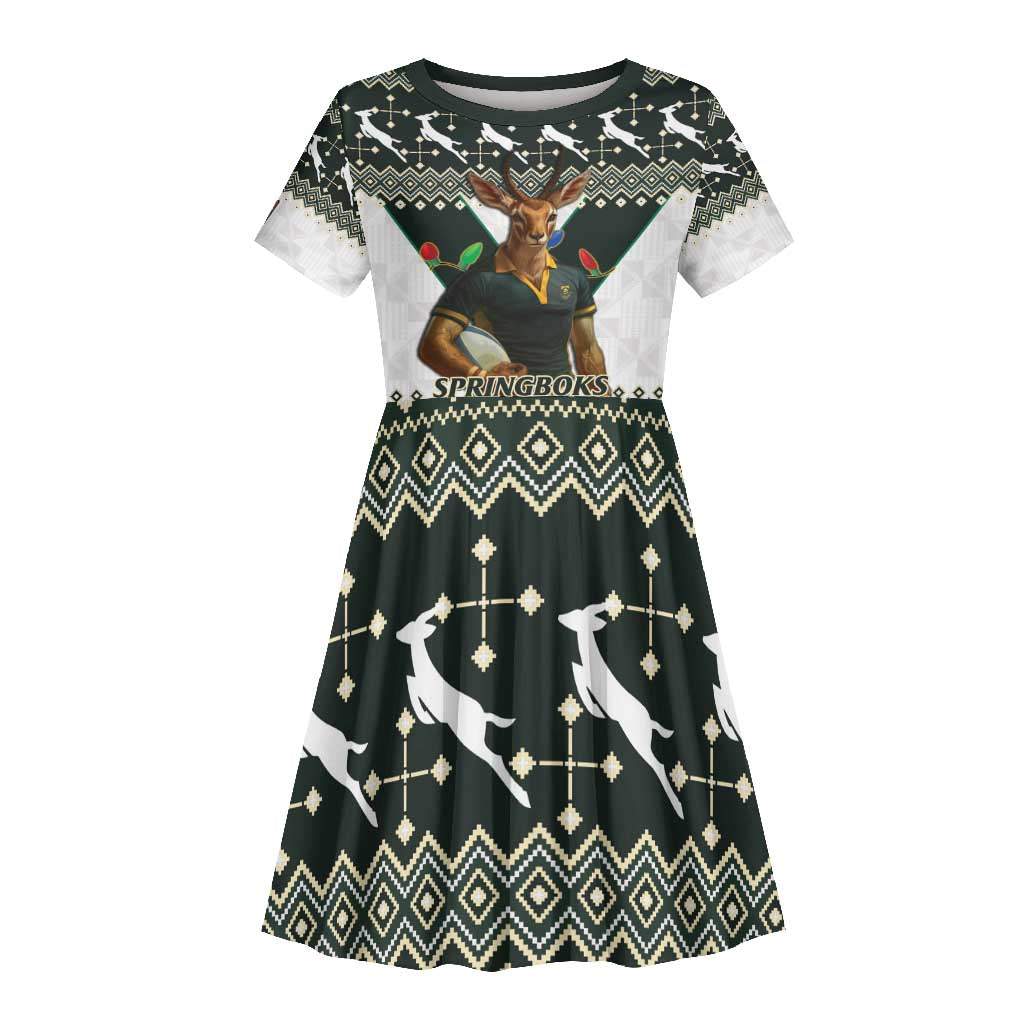 South Africa Christmas Rugby Kid Short Sleeve Dress Springboks Mascot ...