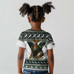 South Africa Christmas Rugby Kid T shirt Springboks Mascot Mix African Pattern