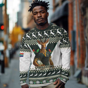 South Africa Christmas Rugby Long Sleeve Shirt Springboks Mascot Mix African Pattern LT15