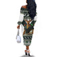 South Africa Christmas Rugby Off The Shoulder Long Sleeve Dress Springboks Mascot Mix African Pattern