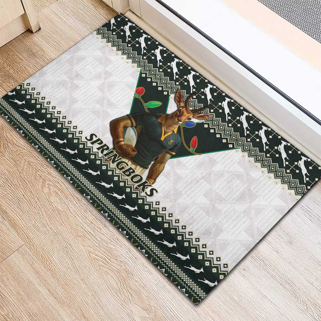 South Africa Christmas Rugby Rubber Doormat Springboks Mascot Mix African Pattern