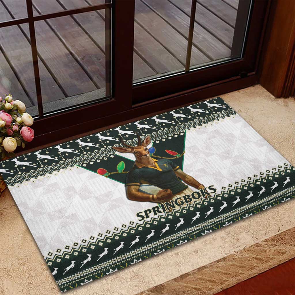 South Africa Christmas Rugby Rubber Doormat Springboks Mascot Mix African Pattern