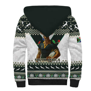 South Africa Christmas Rugby Sherpa Hoodie Springboks Mascot Mix African Pattern