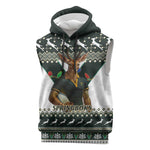 South Africa Christmas Rugby Sleeveless Hoodie Springboks Mascot Mix African Pattern - African Pride