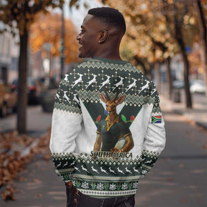 South Africa Christmas Rugby Sweatshirt Springboks Mascot Mix African Pattern