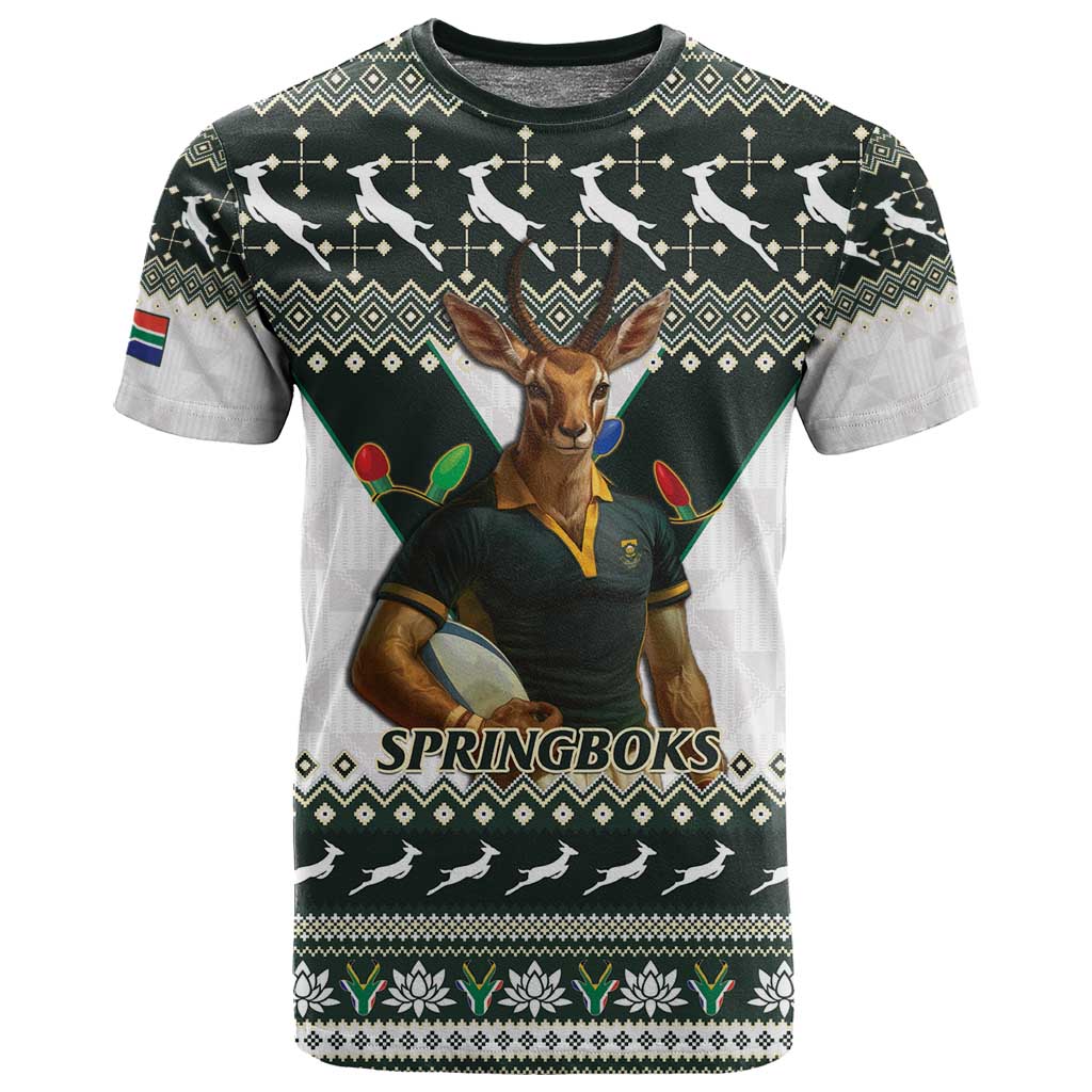 South Africa Christmas Rugby T shirt Springboks Mascot Mix African Pattern