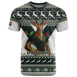 South Africa Christmas Rugby T shirt Springboks Mascot Mix African Pattern