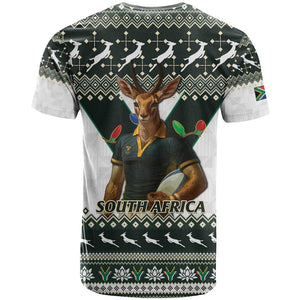 South Africa Christmas Rugby T shirt Springboks Mascot Mix African Pattern