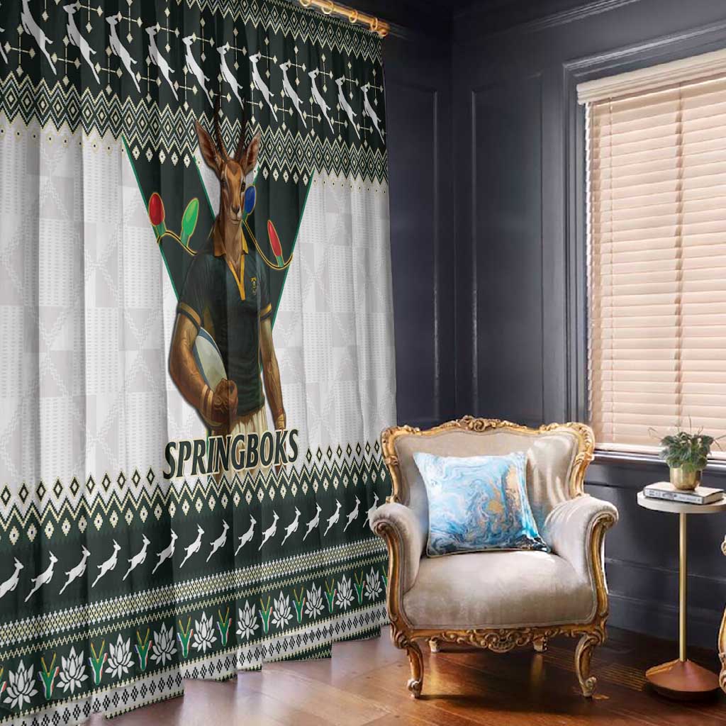 South Africa Christmas Rugby Window Curtain Springboks Mascot Mix African Pattern