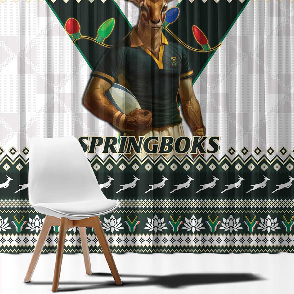 South Africa Christmas Rugby Window Curtain Springboks Mascot Mix African Pattern