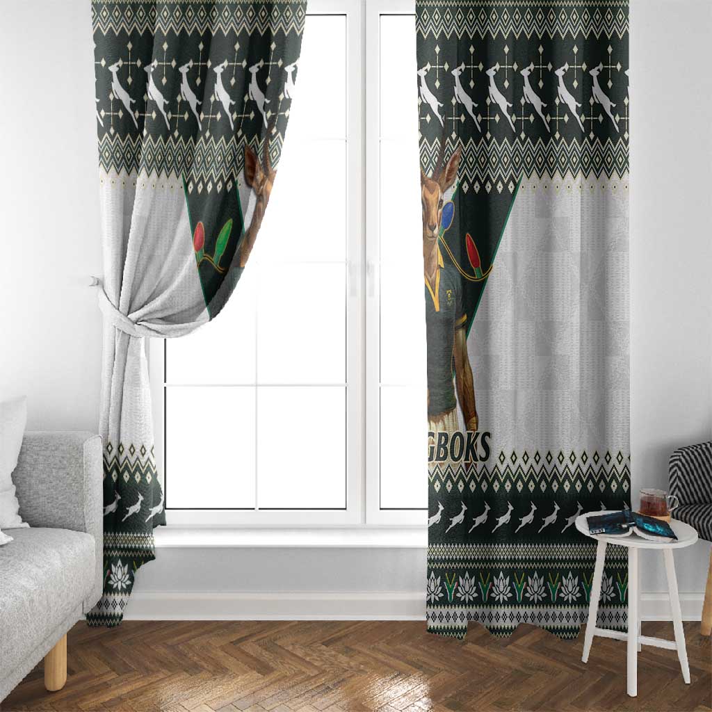South Africa Christmas Rugby Window Curtain Springboks Mascot Mix African Pattern