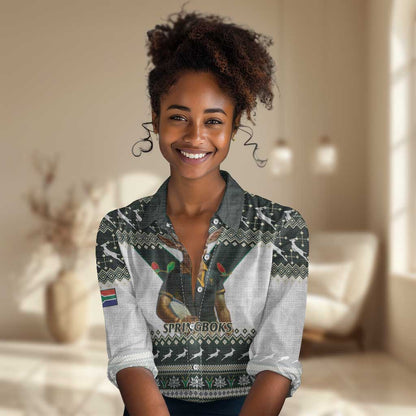 South Africa Christmas Rugby Women Casual Shirt Springboks Mascot Mix African Pattern LT15
