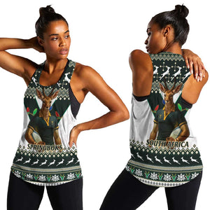 South Africa Christmas Rugby Women Racerback Tank Springboks Mascot Mix African Pattern