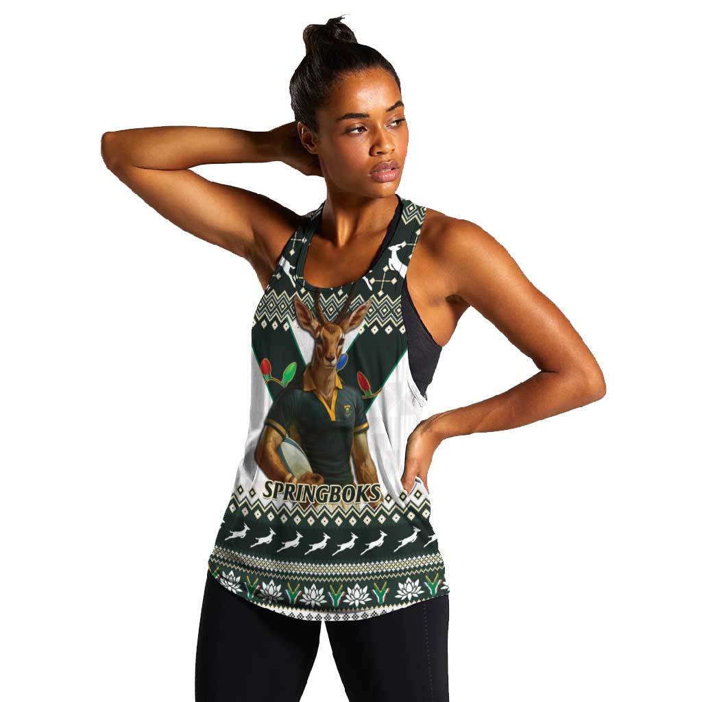 South Africa Christmas Rugby Women Racerback Tank Springboks Mascot Mix African Pattern
