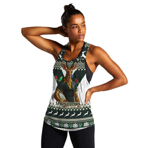 South Africa Christmas Rugby Women Racerback Tank Springboks Mascot Mix African Pattern