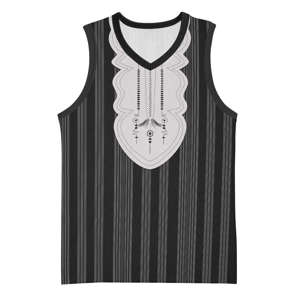 Liberia Kpelle Ethnic Heritage Pattern - Black Basketball Jersey - African Pride