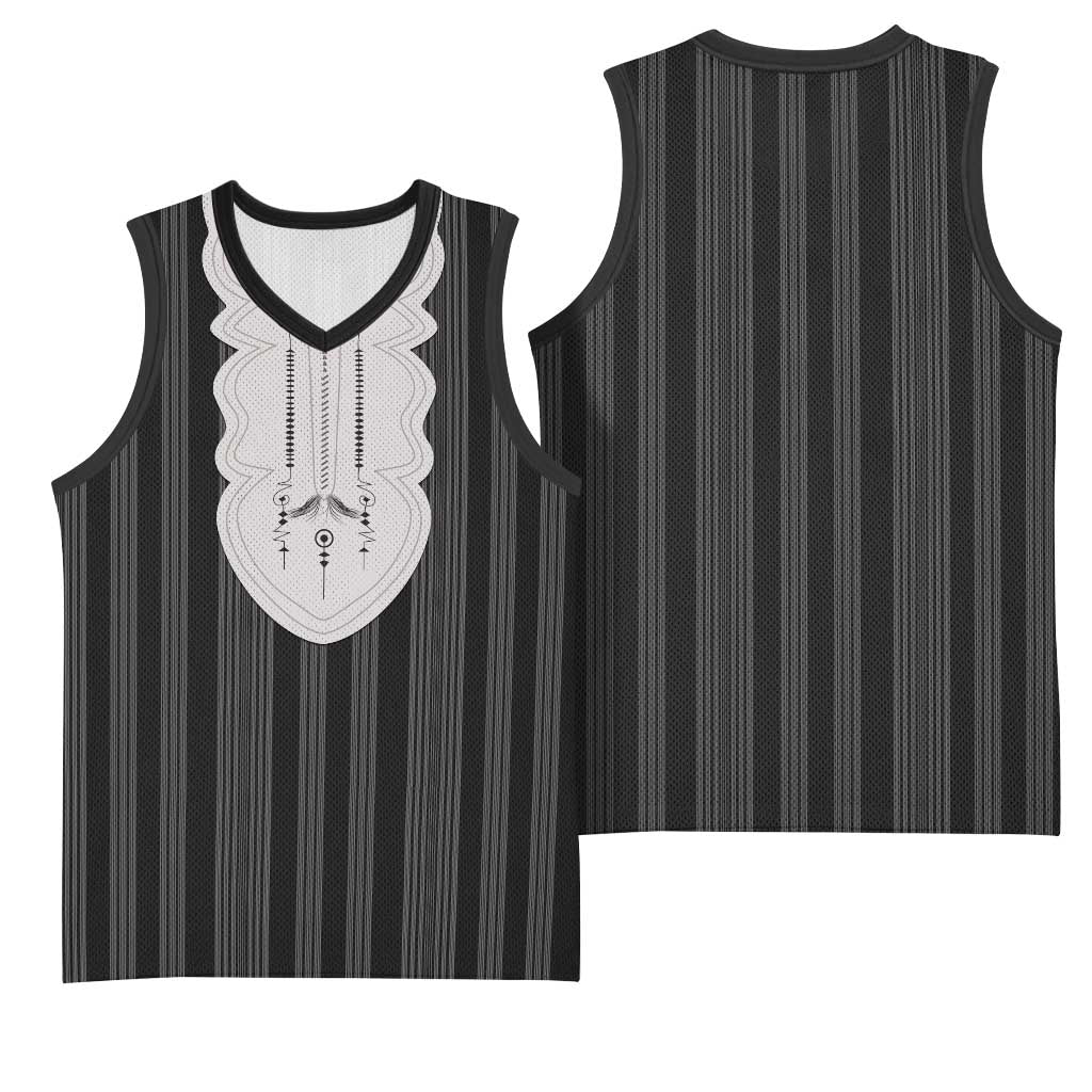 Liberia Kpelle Ethnic Heritage Pattern - Black Basketball Jersey - African Pride