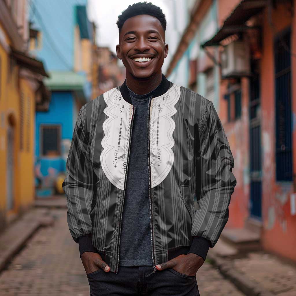 Liberia Kpelle Ethnic Heritage Pattern - Black Bomber Jacket - African Pride