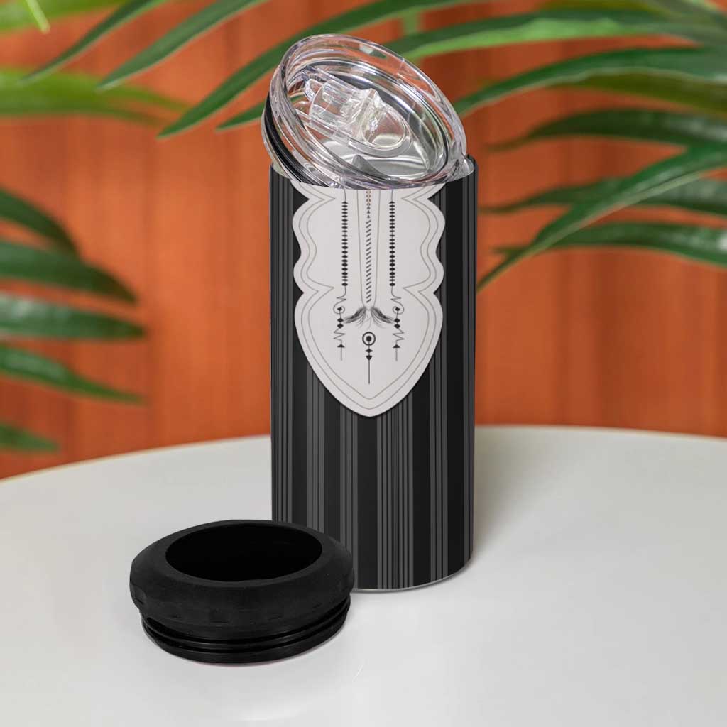 Liberia Kpelle Ethnic Heritage Pattern - Black 4 in 1 Can Cooler Tumbler - African Pride